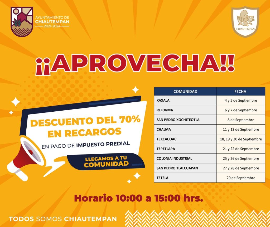 Caja itinerante de Chiautempan seguirá recorridos en comunidades con el 70 por ciento de descuento en&nbsp;recargo